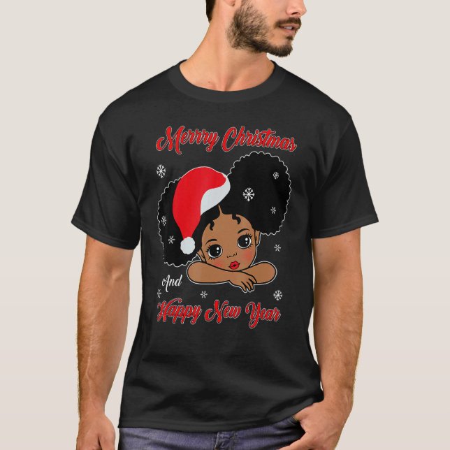 Black African American Santa Christmas Melanin Gir T-Shirt (Vorderseite)
