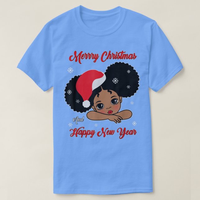 Black African American Santa Christmas Melanin Gir T-Shirt (Design vorne)