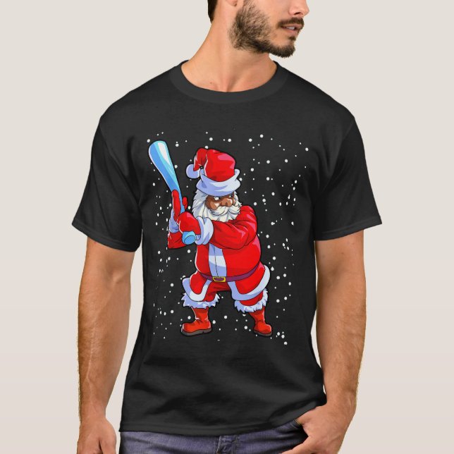 Black African American Santa Claus Baseball Afro C T-Shirt (Vorderseite)