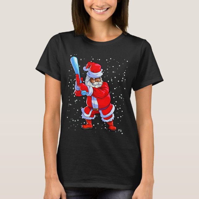 Black African American Santa Claus Baseball Afro C T-Shirt (Vorderseite)