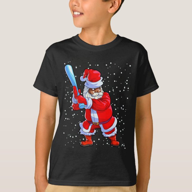 Black African American Santa Claus Baseball Afro C T-Shirt (Vorderseite)