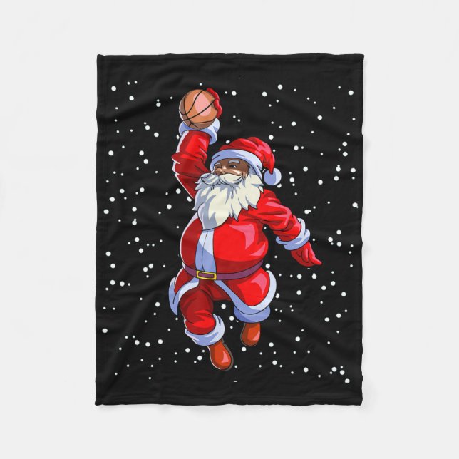 Black African American Santa Claus Basketball Afro Fleecedecke (Vorderseite)
