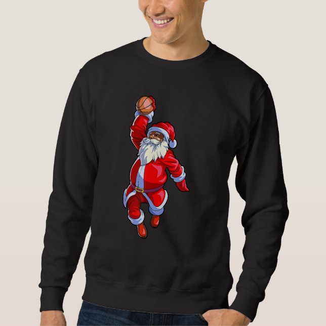 Black African American Santa Claus Basketball Afro Sweatshirt (Vorderseite)
