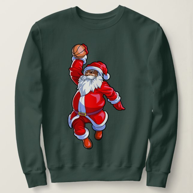 Black African American Santa Claus Basketball Afro Sweatshirt (Design vorne)