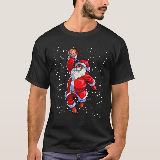 Black African American Santa Claus Basketball Afro T-Shirt (Vorderseite)