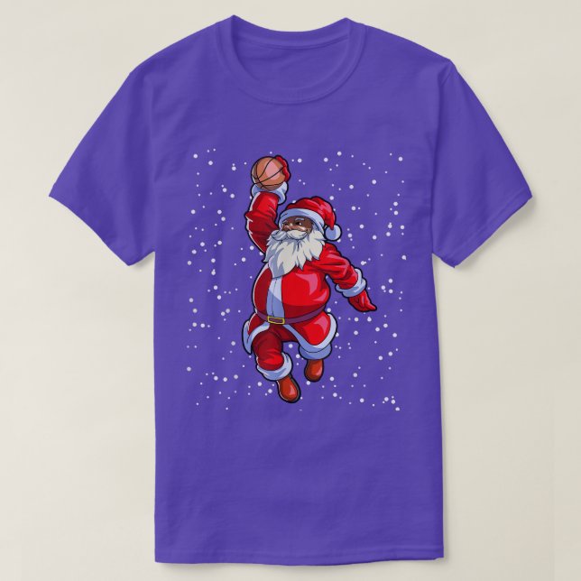 Black African American Santa Claus Basketball Afro T-Shirt (Design vorne)