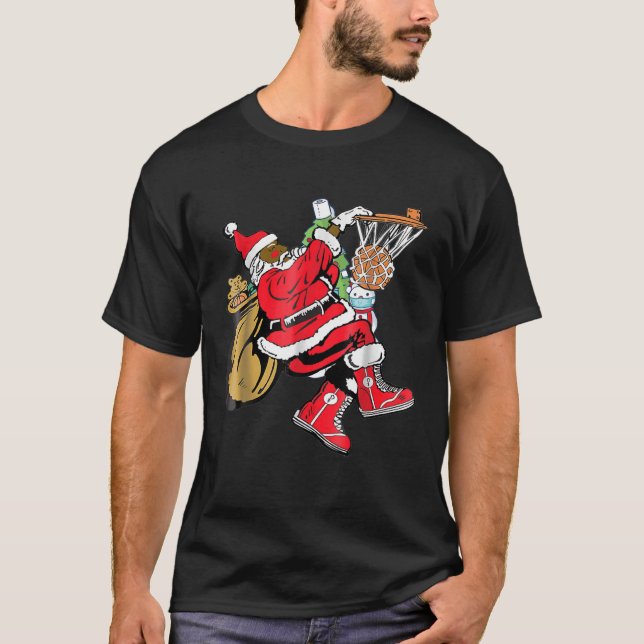 Black African American Santa Claus Basketball Chri T-Shirt (Vorderseite)