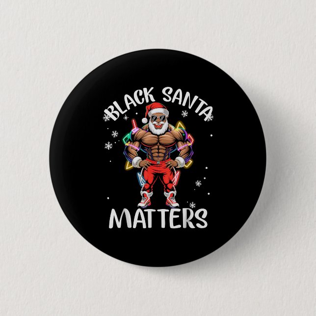 Black African American Santa Claus Christmas Pajam Button (Vorderseite)
