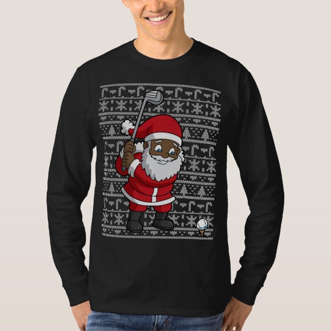 Black African American Santa Claus Golf Ugly Chris T-Shirt (Vorderseite)