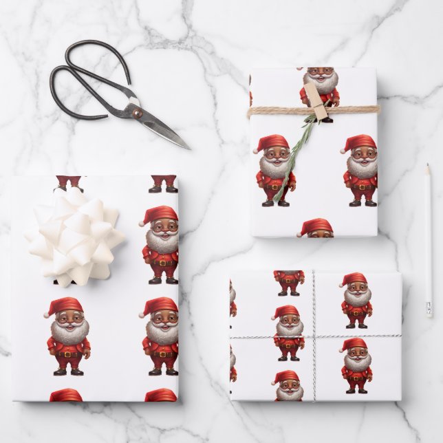 Black African American Santa Gnome Geschenkpapier (Vorderseite)