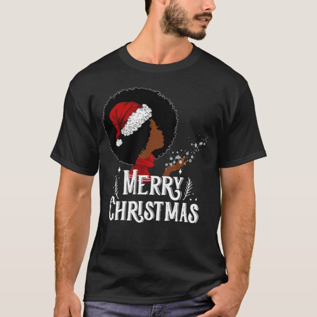 Black African American Women Santa Hat Christmas M T-Shirt (Vorderseite)