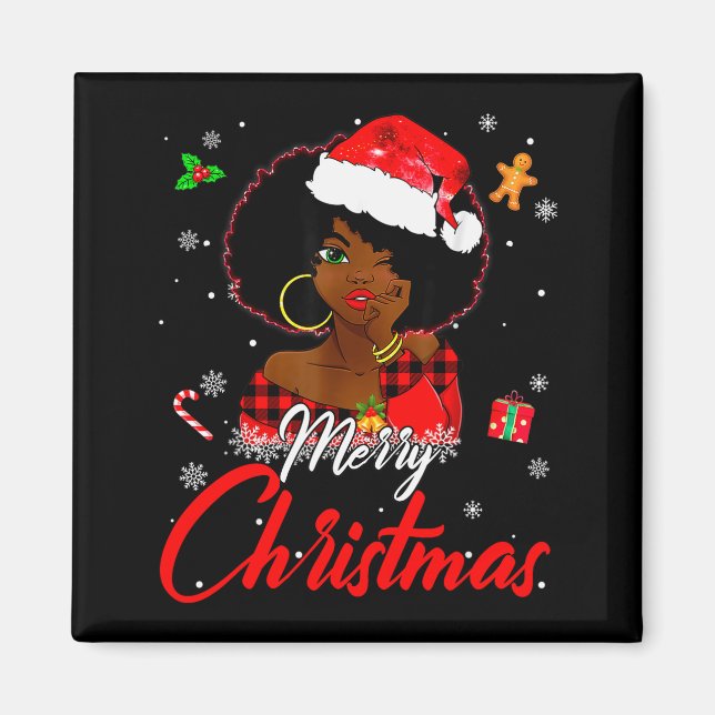 Black African Girl American Melanin Christmas Sant Magnet (Vorne)