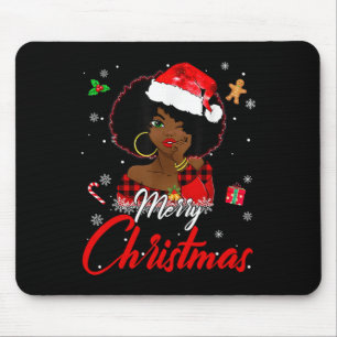 Black African Girl American Melanin Christmas Sant Mousepad