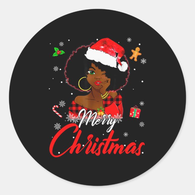 Black African Girl American Melanin Christmas Sant Runder Aufkleber (Vorderseite)