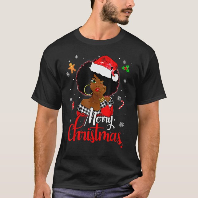 Black African Girl American Melanin Christmas Sant T-Shirt (Vorderseite)