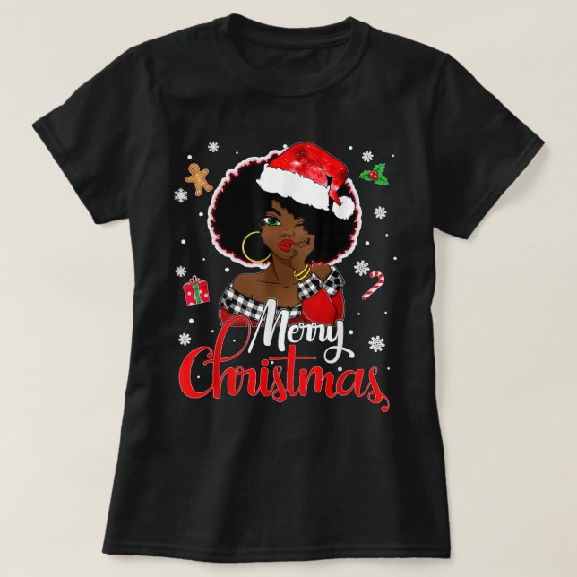 Black African Girl American Melanin Christmas Sant T-Shirt (Design vorne)