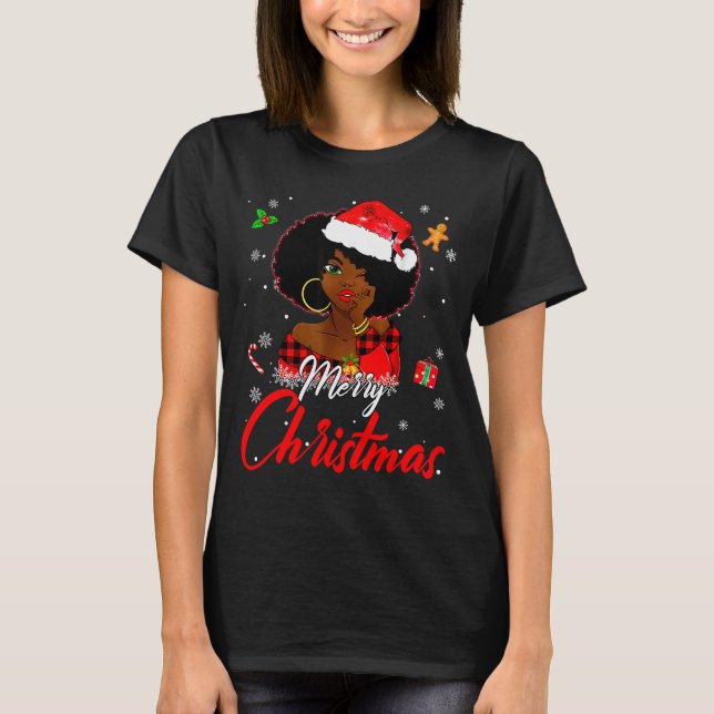 Black African Girl American Melanin Christmas Sant T-Shirt (Vorderseite)