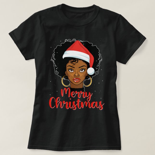 Black African Girl American Melanin Christmas Sant T-Shirt (Design vorne)