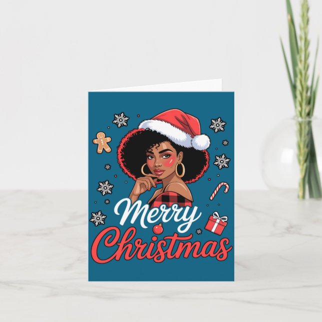 Black African Girl American Merry Christmas Santa  Karte (Vorderseite)