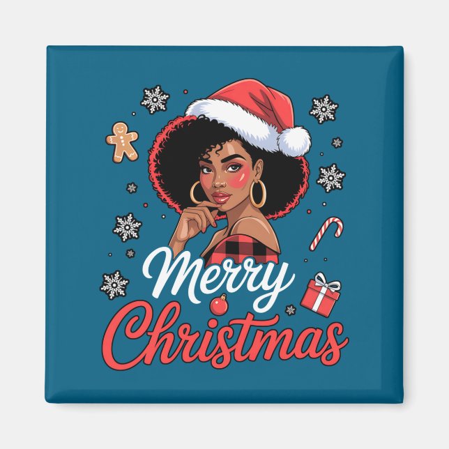 Black African Girl American Merry Christmas Santa  Magnet (Vorne)
