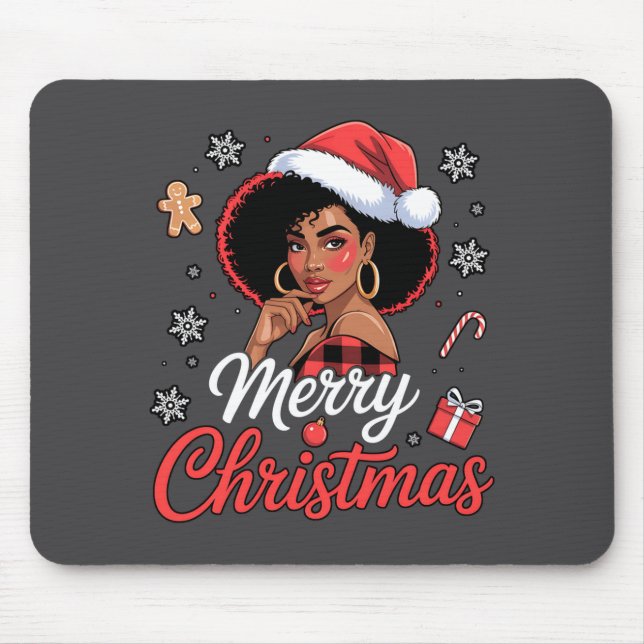 Black African Girl American Merry Christmas Santa  Mousepad (Vorne)