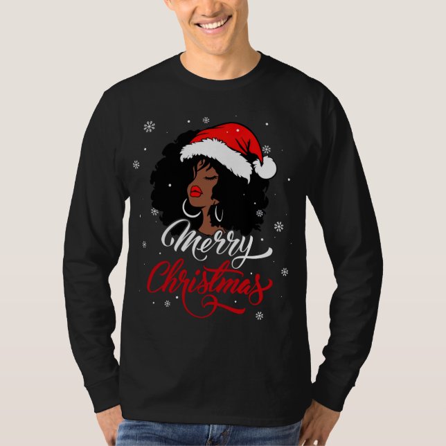 Black African Girl American Santa Christmas Melani T-Shirt (Vorderseite)