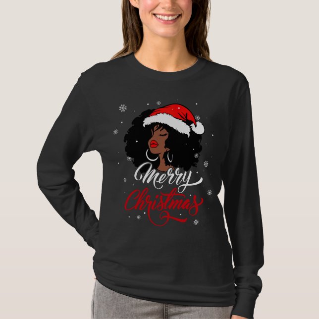 Black African Girl American Santa Christmas Melani T-Shirt (Vorderseite)