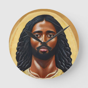 Black African Jesus Christ Religious Art Runde Wanduhr
