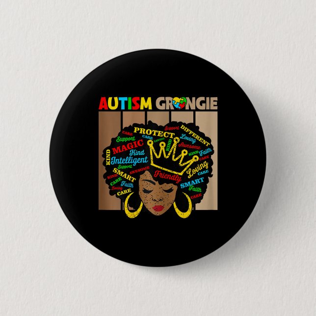 Black Afro American Autism Grangie Awarene Button (Vorderseite)