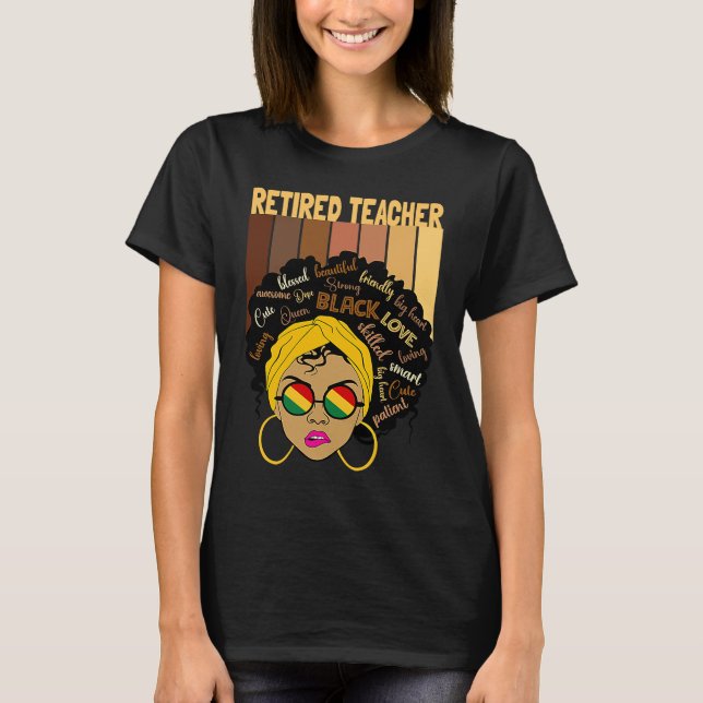 Black Afro Smart Teacher Black History Month Retir T-Shirt (Vorderseite)