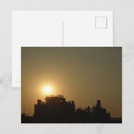 Black against the golden glow of the setting sun. postkarte