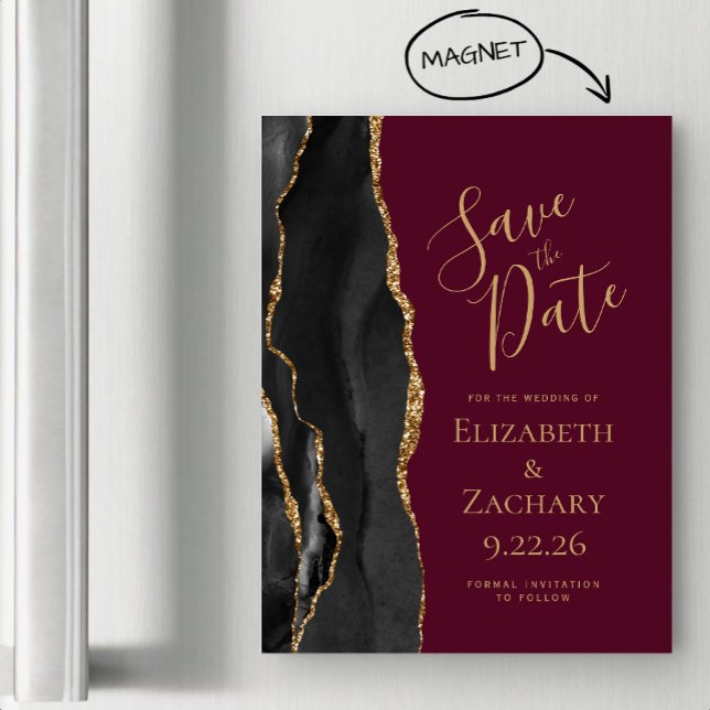 Black Agate Burgundy Save the Date Magneteinladung (Von Creator hochgeladen)