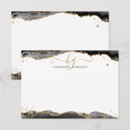 Black Agate Geode Monogram Script Gold Glitzer Mitteilungskarte