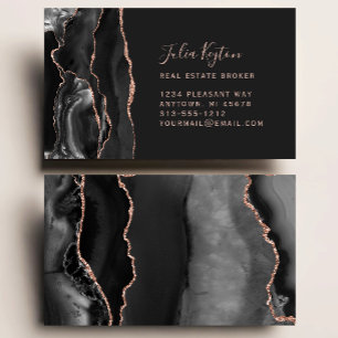 Black Agate Geode Rose Gold Glitzer Real Anwesen Visitenkarte