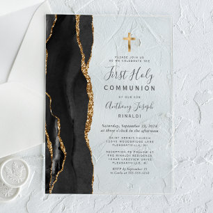 Black Agate Gold Glitzer Erste Heilige Kommune Acryleinladungen