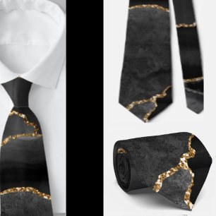 Black Agate Gold Glitzer Formal Wedding Neck Ties Krawatte
