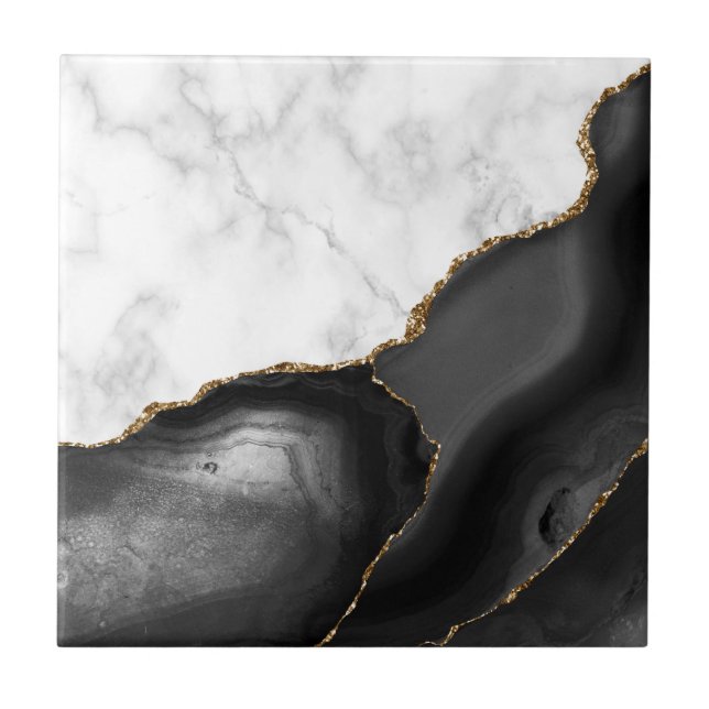 Black Agate Gold Glitzer Weißer Marmor Fliese (Vorderseite)