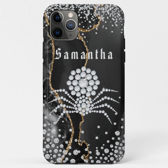 Black Agate mit Gold & Diamond Akzenten Case-Mate iPhone Hülle (Rückseite)