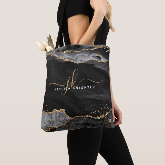 Black Agate Script Monogram Gold Glitzer (Von Nahem)