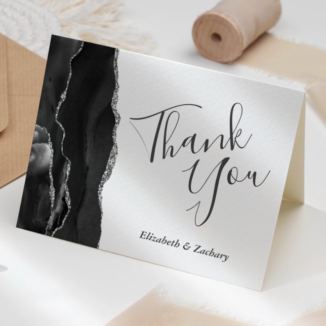 Black Agate Silver Wedding Vielen Dank Karte (Von Creator hochgeladen)