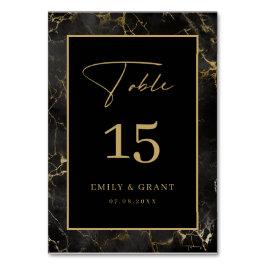 Black Agate Stone Gold Border Tischnummer