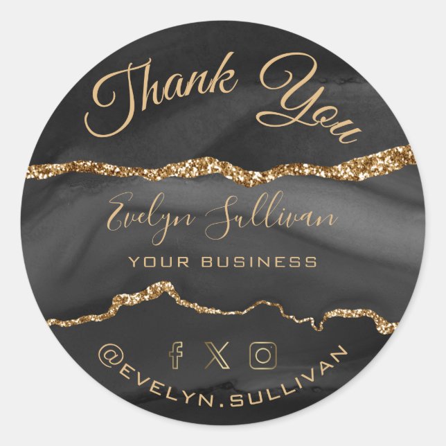 Black Agate Vielen Dank für den klassischen Rundau Runder Aufkleber (Vorderseite)