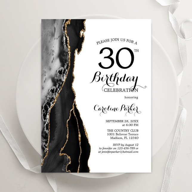 Black Agate White Gold 30. Geburtstag Einladung (Von Creator hochgeladen)