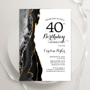 Black Agate White Gold 40. Geburtstag Einladung
