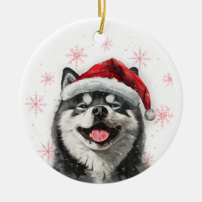 Black Akita Dog Christmas Personalized Keramik Ornament (Vorne)