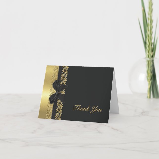 Black All Gold Vine Border Vielen Dank Dankeskarte (Vorderseite)