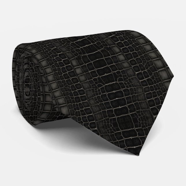 Black Alligator Crocodile Dragon Snake Leather  Krawatte (Gerollt)