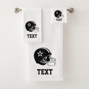 Black American Football Helmet & Text auf Weiß Badhandtuch Set