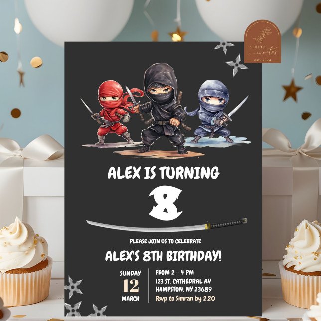 Black American Ninja Birthday Boy Einladung (Von Creator hochgeladen)