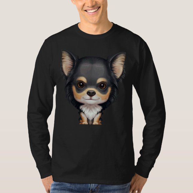 Black &amp Tan Long Haired Chihuahua T-Shirt (Vorderseite)
